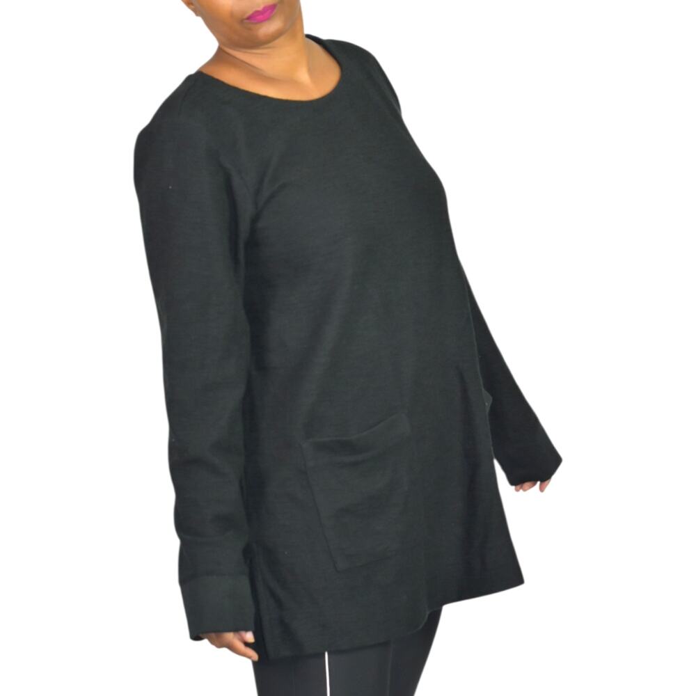 J Jill Black Textured Knit Tunic Cotton Blend Top Patch Pockets Side Slits Large - Picture 3 of 15